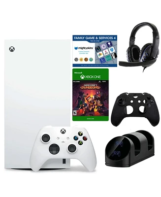 Xbox Series X Digital White Console with Minecraft Dungeons Game, Accessories & Voucher