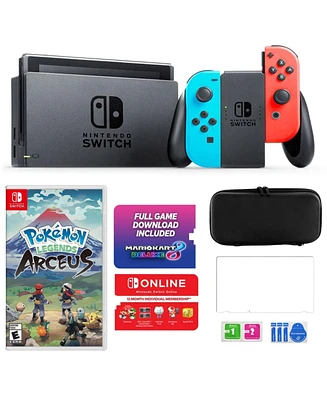 Nintendo Switch with MarioKart 8 Bundle in Neon with Pokemon Arceus & Accessories