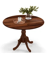 Gouun Wooden Dining Table with Round Tabletop and Curved Trestle Legs