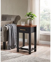 Kings Brand Furniture Sendero Wooden Chairside Side End Table with Drawer and Open Storage Shelf