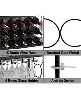 Kings Brand Furniture Console Sofa Table with Wine Rack Storage, Wine Bar Cabinet with Wine Shelf and Glass Holder, Bronze/Glass