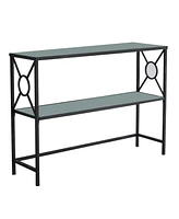 Kings Brand Furniture Loyd Metal with Glass Shelf Console Table, Black/Brushed Copper