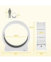 PawHut 39" Cat Exercise Wheel Treadmill with Brake, Carpet, Natural Wood