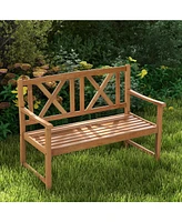 Gouun 2-Person Wood Outdoor Bench with Cozy Armrest and Backrest