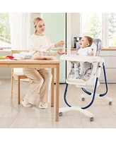 Gouun Kids Multifunctional Folding High Chair with Rolling Wheels and Adjustable Height