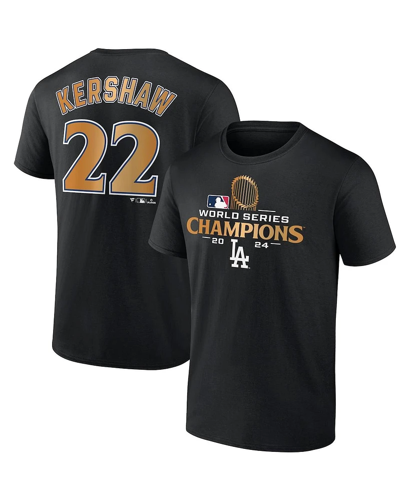 Fanatics Men's Clayton Kershaw Black Los Angeles Dodgers 2024 World Series Champions Name Number T-Shirt