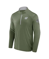 Fanatics Men's Olive Wisconsin Badgers Oht Military Appreciation Defender Quarter-Zip Jacket