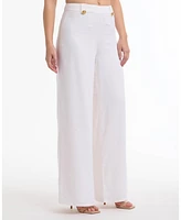 Bebe Women's High Waist Wide Leg Pant with Button Tab Detail