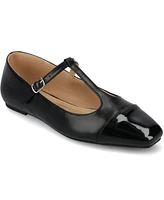 Journee Collection Women's Theah T-Strap Cap Toe Mary Jane Flats