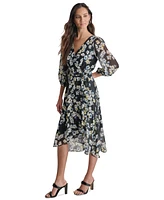 Dkny Women's Printed Surplice-Neck Chiffon Dress