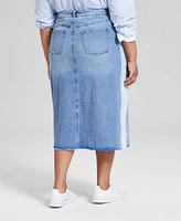 And Now This Plus Two-Toned Slit-Front Cut-Hem Denim Skirt, Exclusively at Macy's