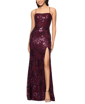 Blondie Nites Juniors' Sequined Lace Corset Gown