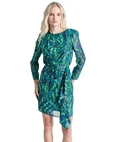 Dkny Women's Printed Jewel-Neck Side-Drape Sheath Dress