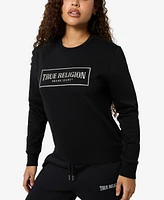 True Religion Women's Crystal Logo Classic Crew Neck Sweatshirt