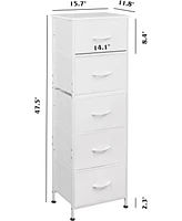 Wlive Fabric Dresser 5-Drawer Tall for Bedroom Storage Organizer with Bins Wood Top Sturdy Steel Frame Chest of Drawers Clo