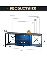 Wlive Tv Stand for 55 65 Inch Tv Led Entainment Center with Storage Tv Console for Bedroom and Living Room Gaming Midea Console with Led Lights and Gl