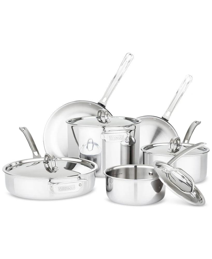 Viking 3-Ply Stainless Steel 10-Pc. Cookware Set with Stainless Steel Lids