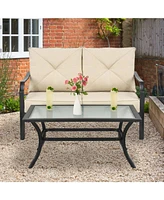 Gouun 2 Pieces Patio Outdoor Cushioned Sofa Bench with Table