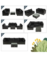 Gouun 5 Pieces Cushioned Patio Rattan Furniture Set with Glass Table