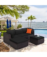 Gouun 5 Pieces Patio Rattan Sofa Set with Cushion and Ottoman
