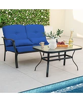 Gouun Outdoor Loveseat Chair Set with Table and Seat Back Cushions