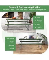 Gouun 6 Ft Picnic Table Bench Set Dining and 2 Benches with Metal Frame Hdpe Tabletop