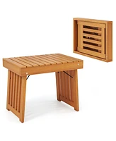 Gouun Patio Foldable Side Table with Slatted Tabletop for Backyard