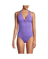 Lands' End Women's Knot Front V-neck High Leg One Piece Swimsuit