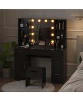 gaomon Vanity Desk With Led Lighted Mirror