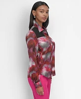 Dkny Women's Sheer-Yoke Abstract-Print Blouse