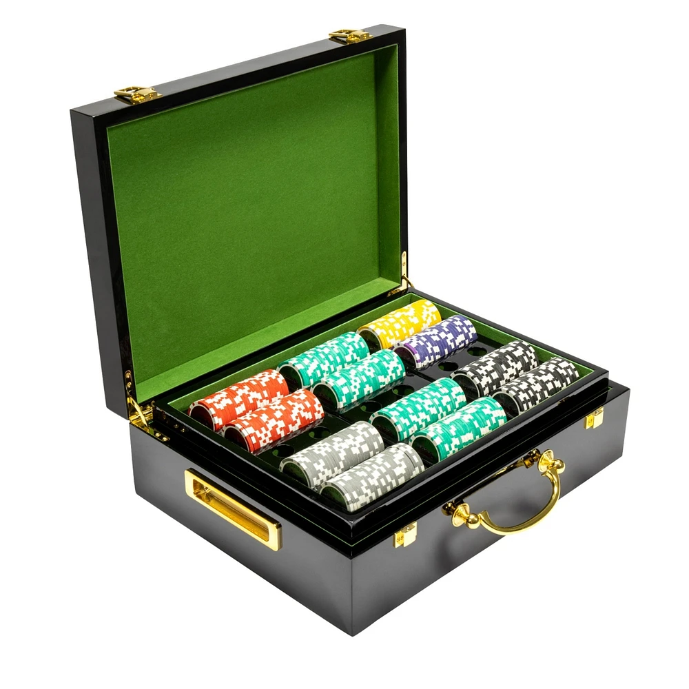 Slickblue Las Vegas Poker Chip Set (500 Count) in Hi Gloss Wood Case - Clay Composite