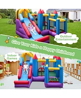 Gymax Inflatable Bounce House 5-in-1 Inflatable Bouncer Indoor&Outdoor w/ 735W Blower