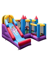 Gymax Inflatable Bounce House 5-in-1 Inflatable Bouncer Indoor&Outdoor w/ 735W Blower