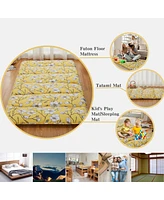 gaomon Japanese Floor Mattress Twin, Thick Tatami Roll-Up Mattress for Camping & Guest Room, Yellow Flower Design