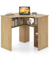 Gouun Corner Computer Desk Triangle Home Office with Adjustable Shelf and Arc-Shaped Profile