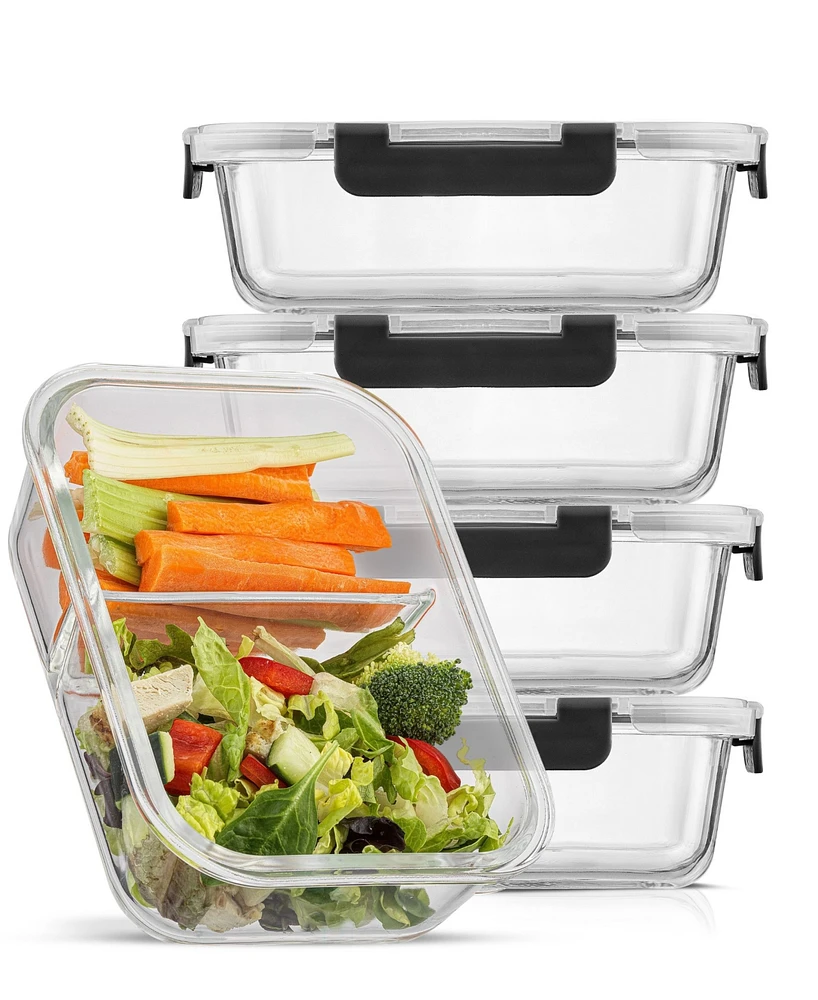 JoyJolt 2-Sectional Set of 5 Food Prep Storage Containers