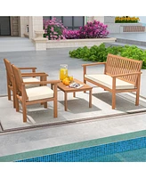 Gouun 4 Piece Patio Wood Furniture Set Acacia Wood Sofa Set with Loveseat-Off
