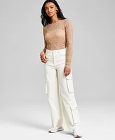 And Now This Women's High-Rise Wide-Leg Cargo Jeans, Exclusively at Macy's