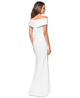 Xscape Scuba Off-The-Shoulder Gown