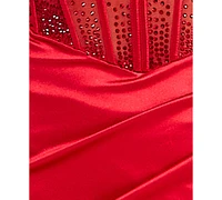 B Darlin Juniors' Beaded Satin Corset Bodycon Dress, Created for Macy's