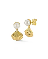 Rachel Zoe Gold Plated Shell Drop Earrings With Pearls