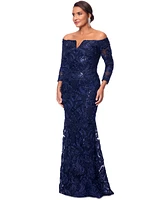 Xscape Women's Embellished Off-The-Shoulder 3/4-Sleeve Gown