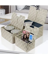Sorbus 3 Piece Decorative Stackable Woven Basket with Lid and Built-in Carry Handles