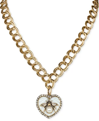 Patricia Nash Gold-Tone Imitation Pearl & Crystal Bee Still My Heart Pendant Necklace, 18" + 3" extender