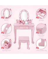 gaomon Girls' Vanity Table and Chair Set with Light