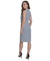 Halston Women's Round-Neck Sleeveless Stretch Tweed Sheath Dress