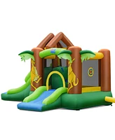 Gymax Inflatable Bounce House Jungle Jumping Bouncer Double Slides Park w/ Blower