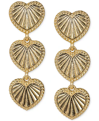 Patricia Nash Gold-Tone Sunray Texture Triple Heart Drop Earrings