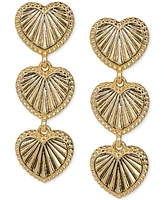 Patricia Nash Gold-Tone Sunray Texture Triple Heart Drop Earrings