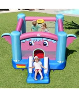 Gymax Inflatable Bounce House 3-in-1 Elephant Theme Inflatable Castle w/ 680W Blower